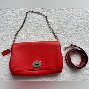 Coach Cardinal Red Mini Ruby Crossbody Bag w/ twist lock closure chain strap